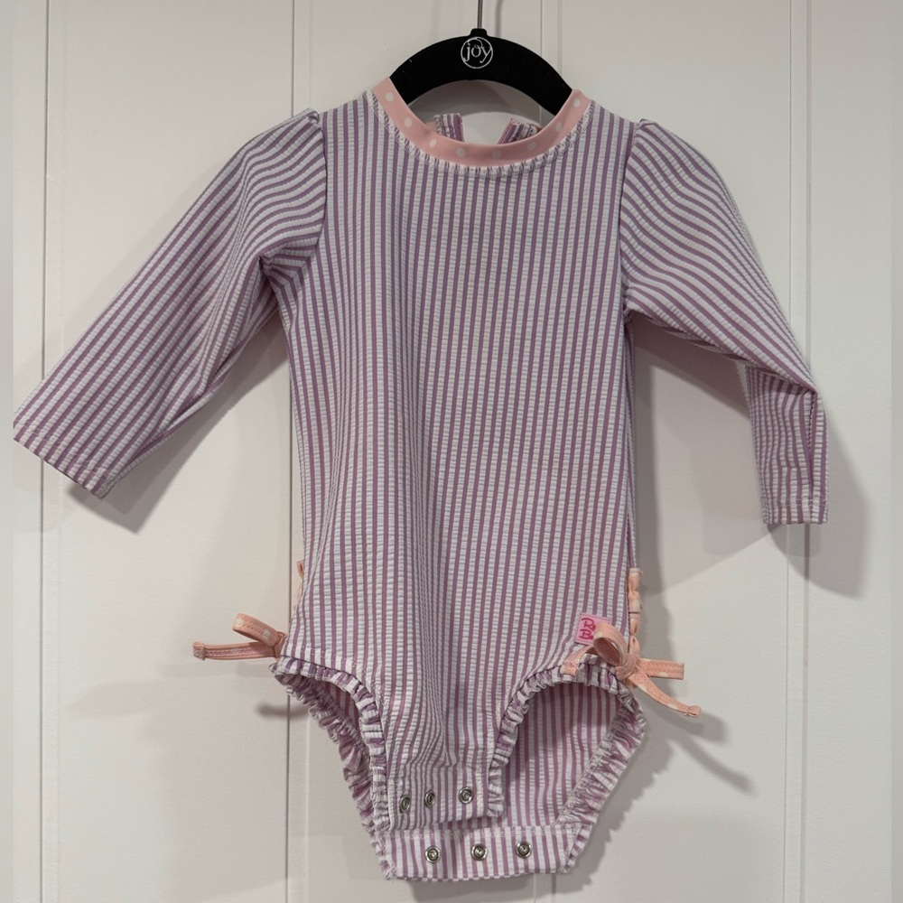 Ruffle Butts Purple and White Striped Swimsuit with Bows